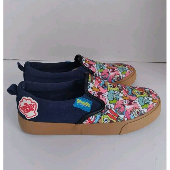 Spongebob Squarepants Character Print Slip-On Canvas Sneakers Navy Blue Gum Sole - Picture 6 of 8